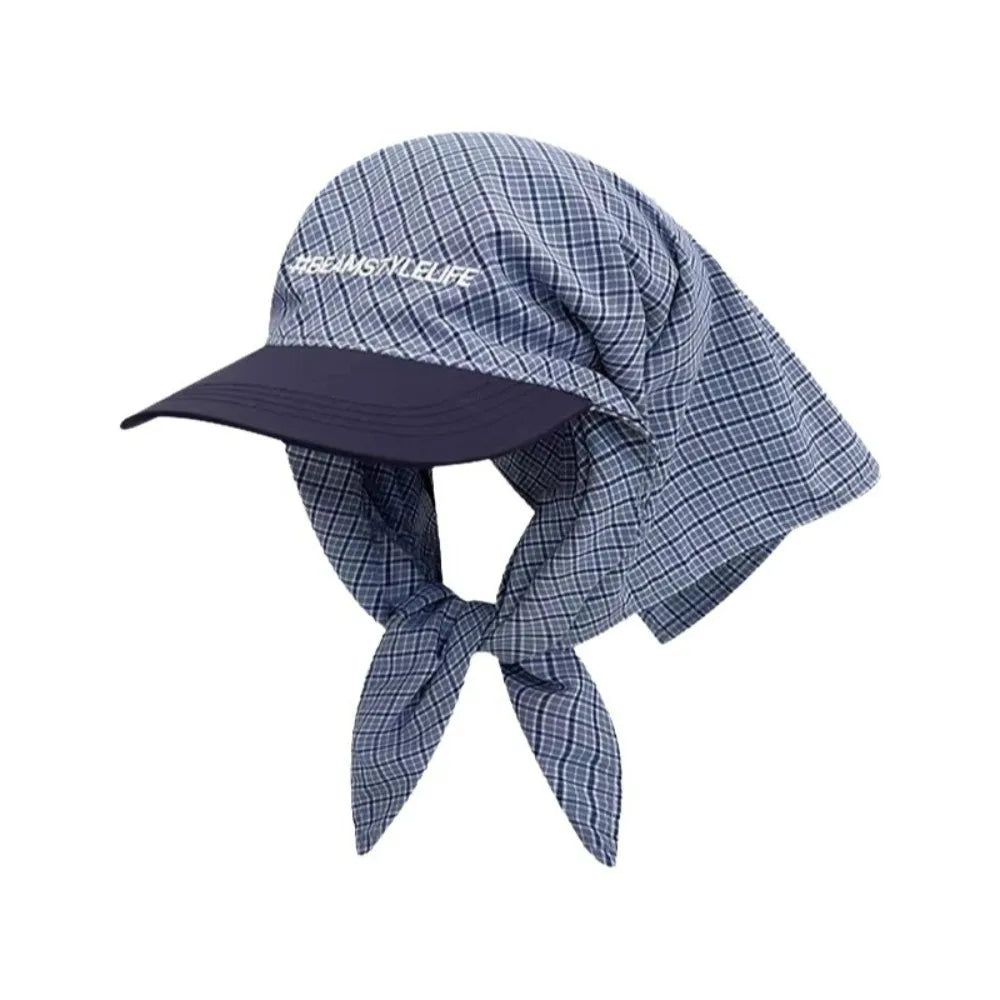 Y2K Plaid Bandana Baseball Cap – Unisex Hip-Hop Headscarf Hat Bandana Baseball Cap Axl Navy Blue