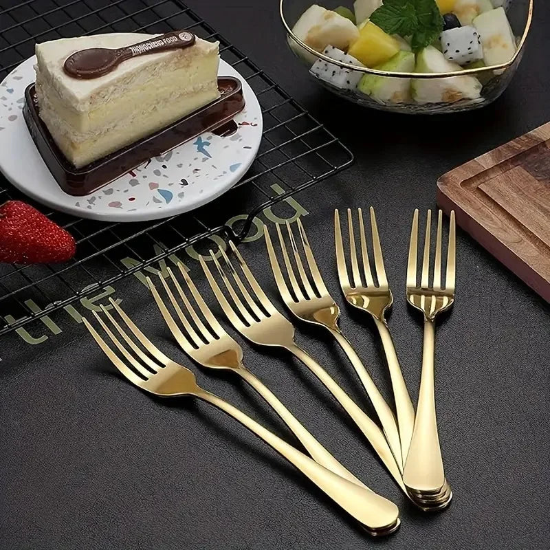 8-Piece Golden Dinner Fork Set – Stainless Steel, Dishwasher Safe Flatware Fork Set Axl