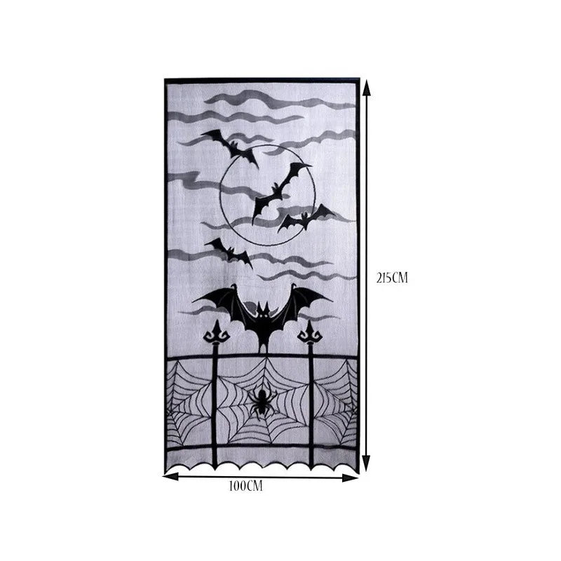 Black Lace Bat & Spider Halloween Door Curtain 100×210cm Halloween Door Curtain Axl
