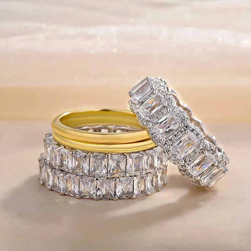 Huitan 5-Piece CZ Wedding Ring Set for Women | Brass & Zirconia Wedding Ring Set Axl