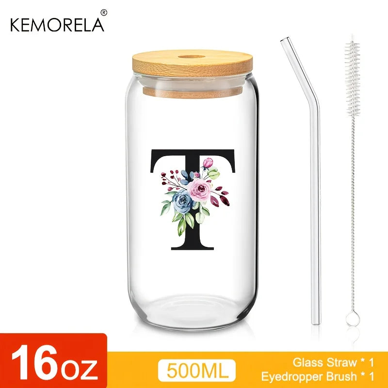 470ml Glass Tumbler with Bamboo Lid & Straw | Mason Jar Cup Glass Tumbler Axl T 470ml