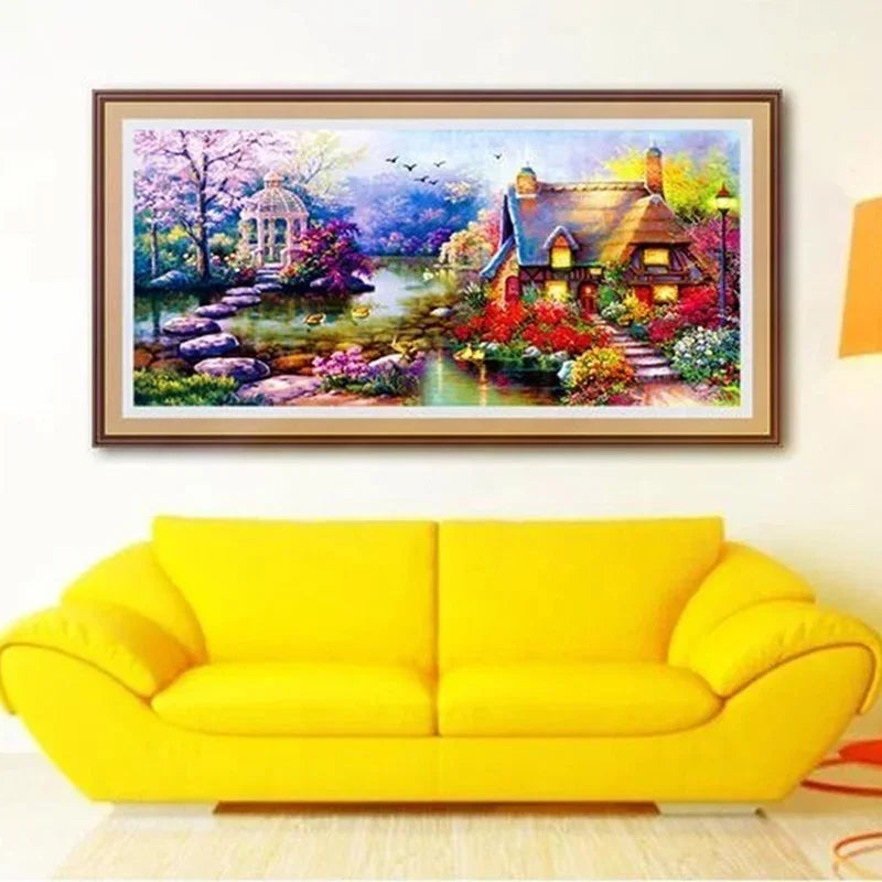 5D DIY Diamond Painting Kit – Garden Lodge Landscape Cross Stitch Diamond Painting Kit Axl