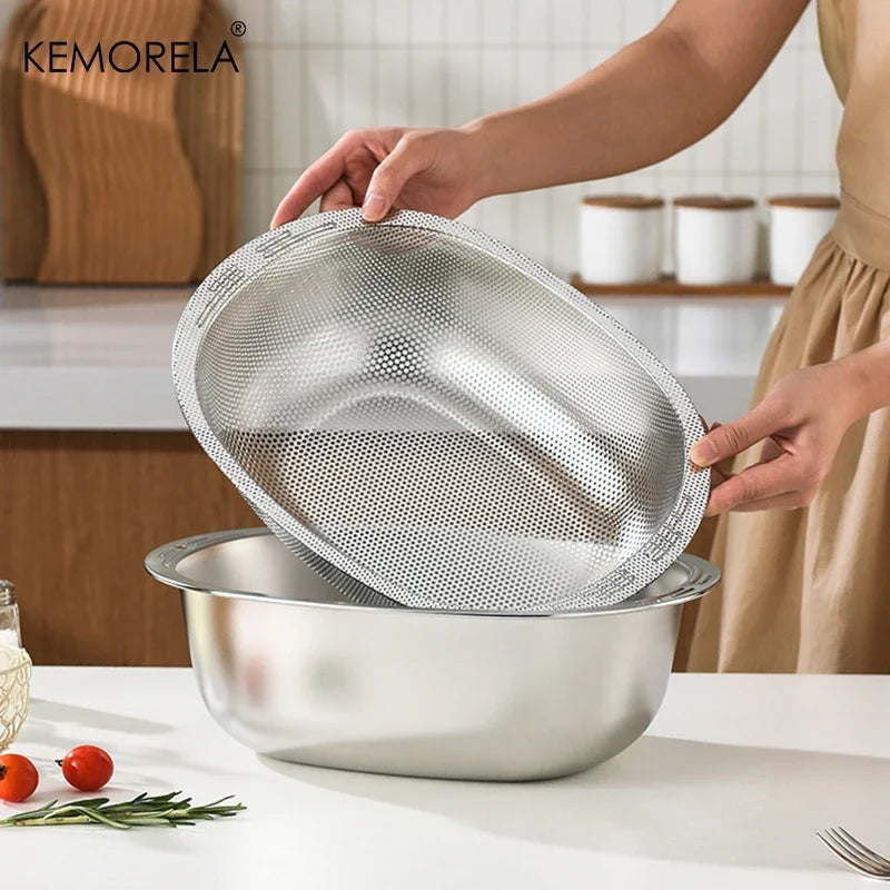 KEMORELA 304 Stainless Steel Rice Washing Basin & Colander Kitchen Colander Axl