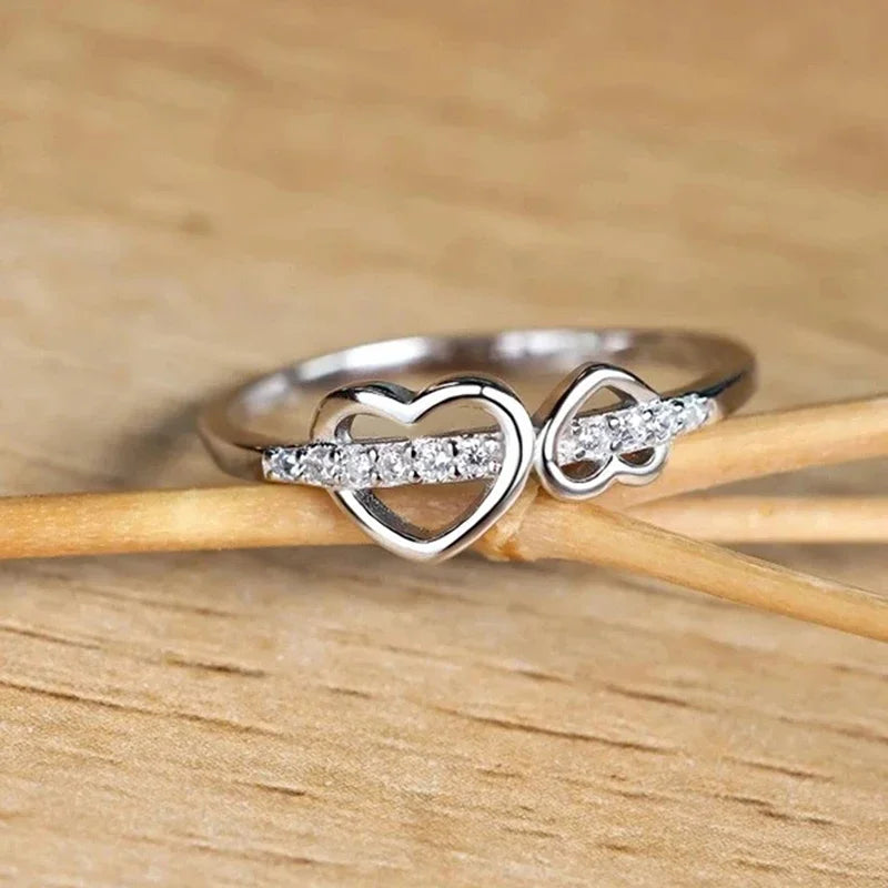 Huitan Double Heart Ring – Cubic Zirconia Women's Fashion Ring Fashion Ring Axl