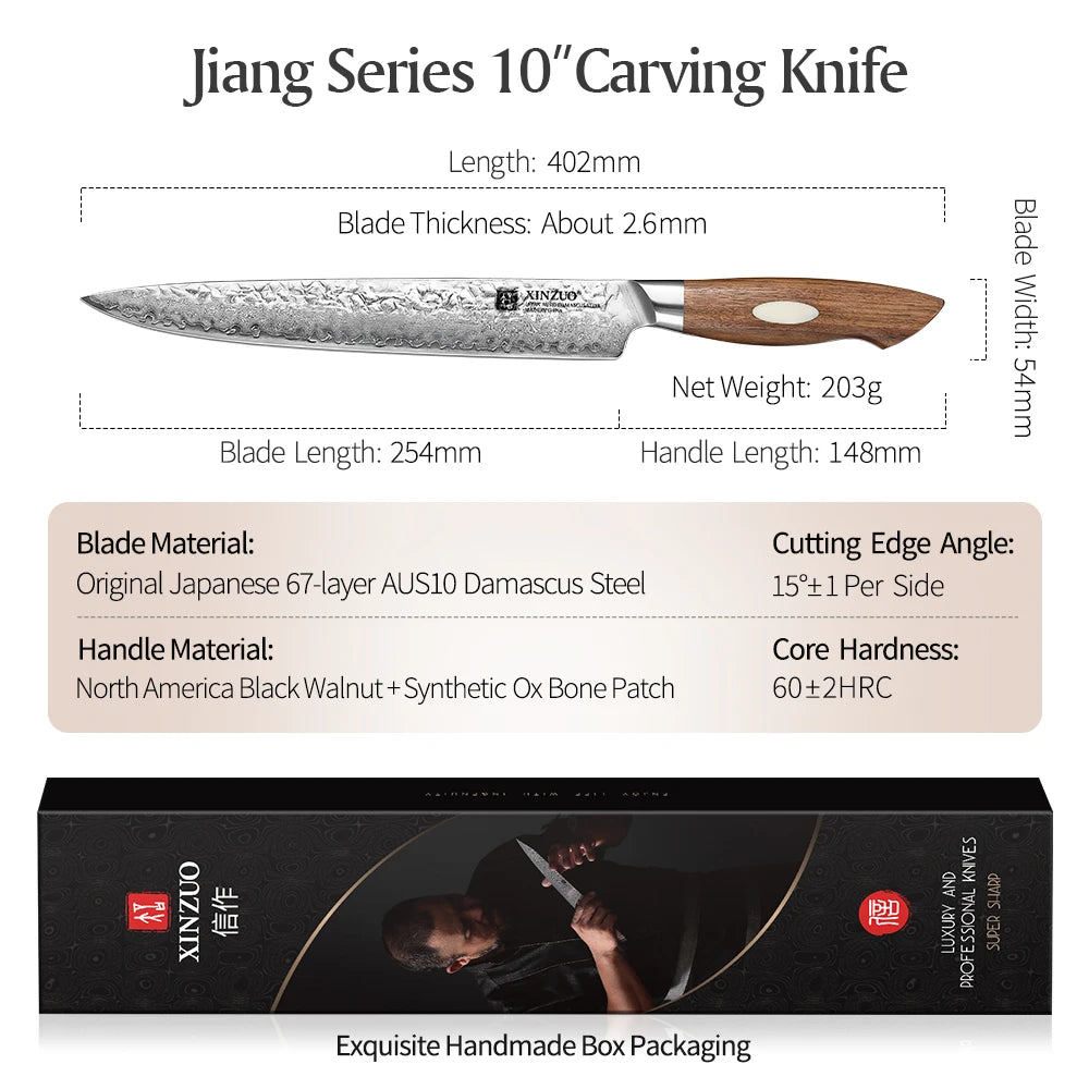 XINZUO 10-Inch Damascus Carving Knife | 67-Layer AUS10 Steel Damascus Carving Knife Axl