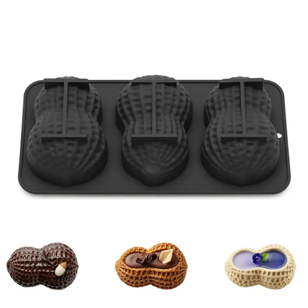 3-Cavity Peanut Silicone Mold – Non-Stick Dessert & Cake Tray Silicone Baking Mold Axl Black