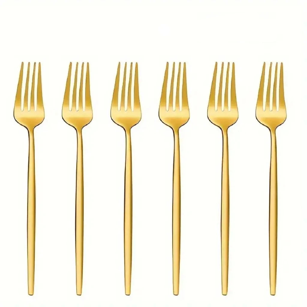 6-Piece Golden Stainless Steel Fork Set – Dishwasher Safe Dinner Fork Set Axl
