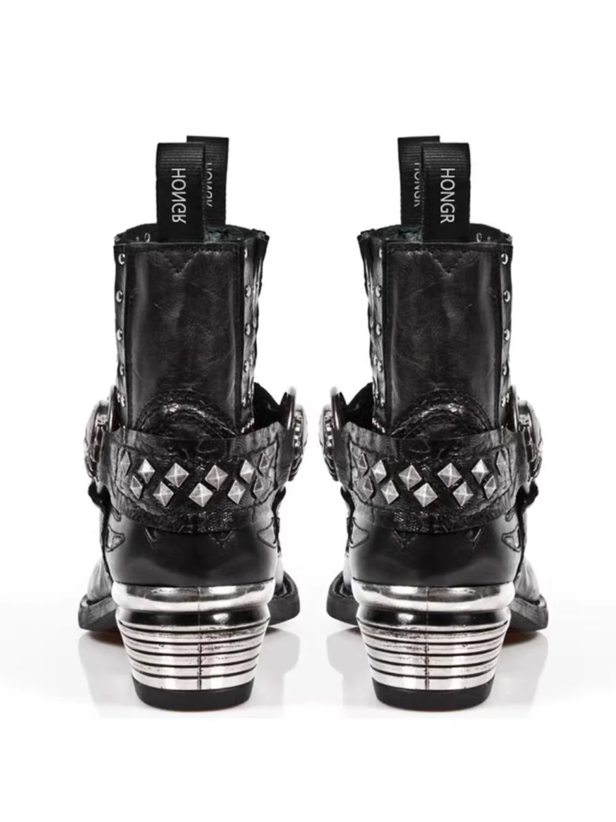 Women's Punk Chelsea Boots – Metallic Rivet Pointed Toe Heel Chelsea Boots Axl