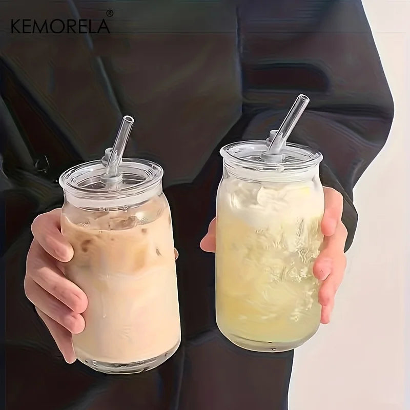 KEMORELA 500ml Borosilicate Glass Tumbler with Lid & Straw Glass Tumbler Axl 2PCS 500ML