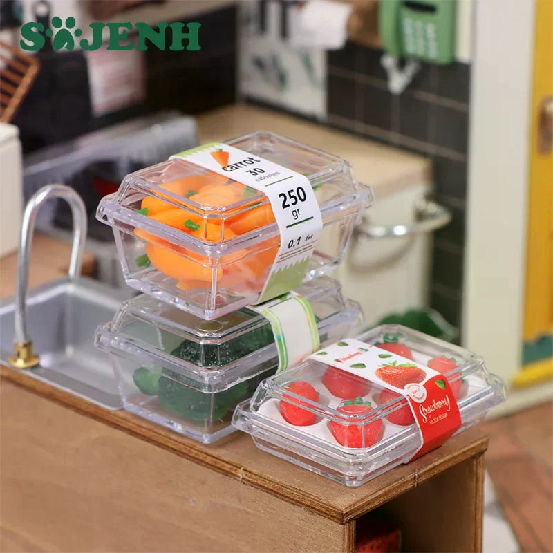1:12 Dollhouse Mini Fruit & Vegetable Set with Clear Box Dollhouse Miniature Set Axl