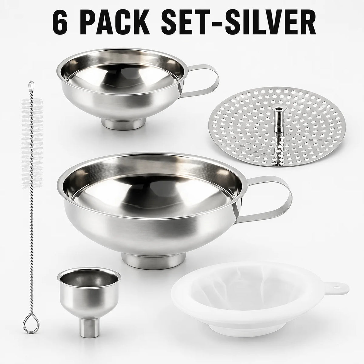 Stainless Steel Wide Mouth Canning Funnel Set with Strainer Kitchen Funnel Set Axl 6 Pack Set Silver