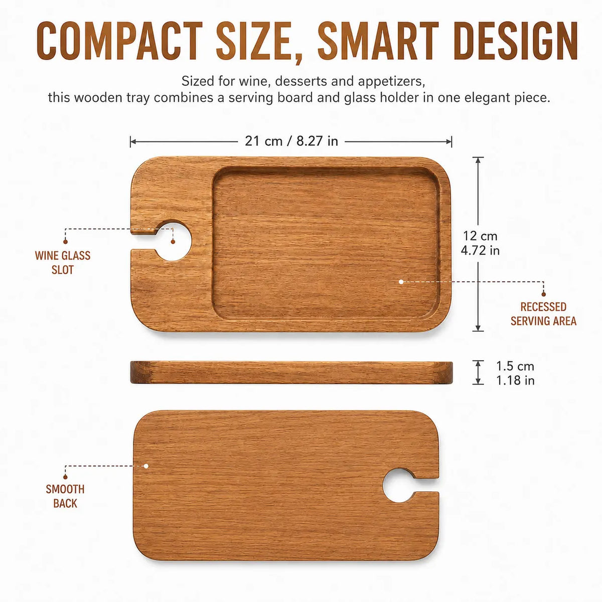 Wooden Wine Tray with Glass Holder | Charcuterie Serving Board Wooden Serving Tray Axl