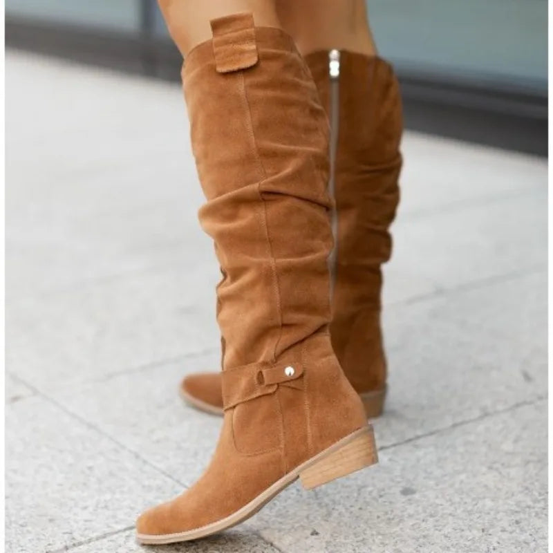 Women's Suede Ankle Boots – Low Heel Western Cowboy Booties Women's Ankle Boots Axl