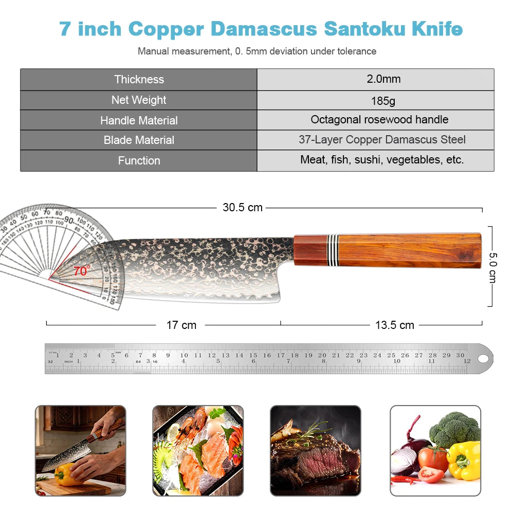 XITUO 7" Damascus Steel Santoku Knife – 33-Layer Hand Forged Damascus Chef Knife Axl