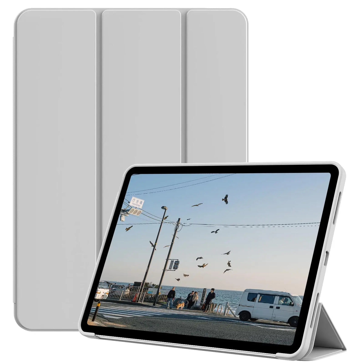 Tri-Fold Silicone Smart iPad Case – Shockproof Magnetic Cover Tablet Folio Case Axl Gray iPad Air4 Air5 10.9