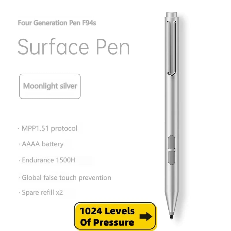 Stylus Pen for Microsoft Surface 4096 Pressure – Pro 9/10/11/8/7 Tablet Stylus Pen Axl F94s - 1024 - Silver