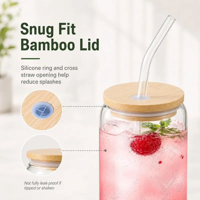 KEMORELA 470ml Glass Cup with Lid & Straw | Bubble Tea Mug Glass Drinkware Set Axl