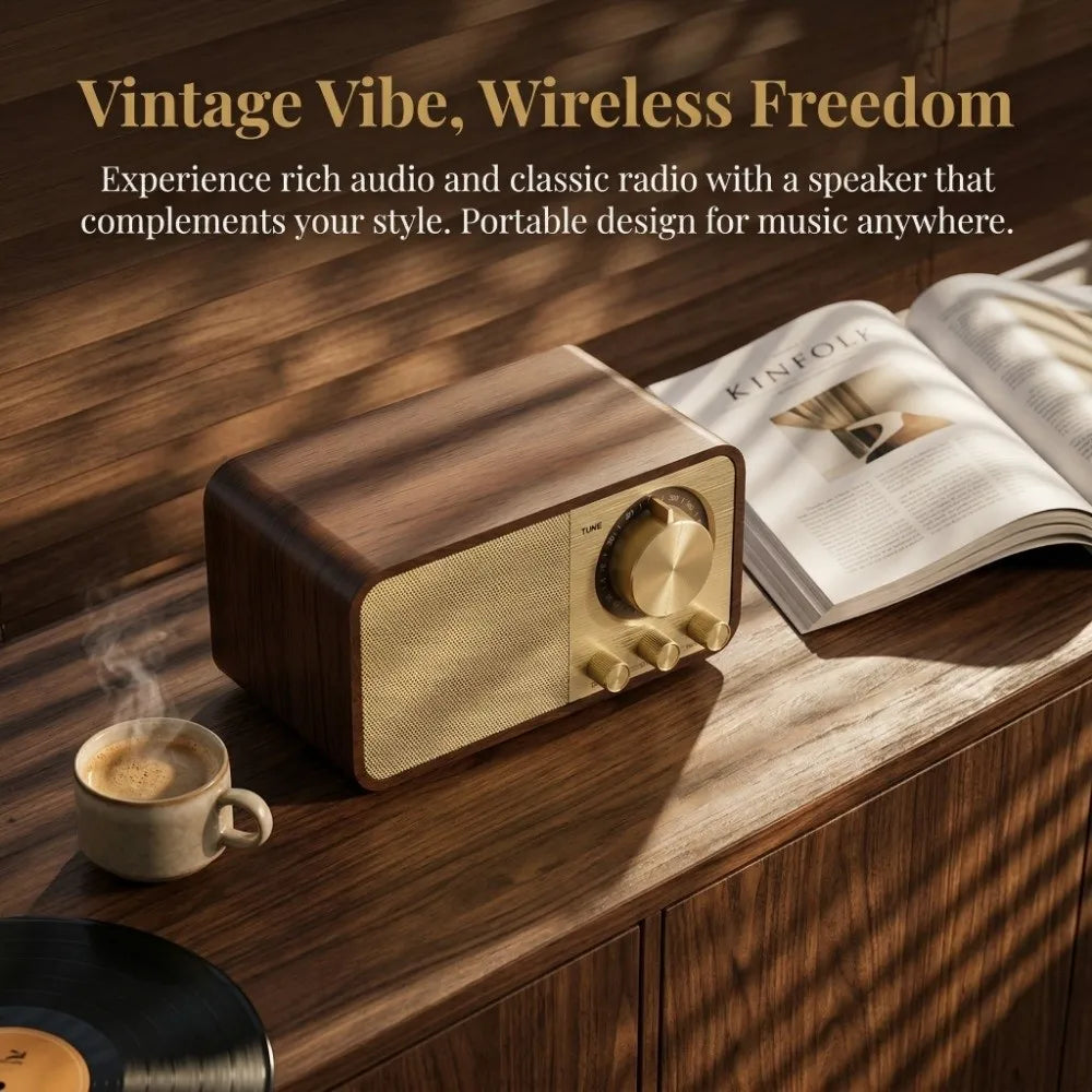 Retro Bluetooth 5.0 Speaker FM Radio Vintage Wood Design Retro Bluetooth Speaker Axl