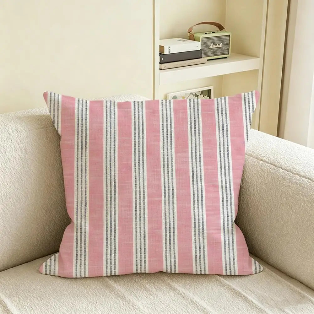 S-Stripe Natural Linen Cushion Cover | Sofa Bedroom Chair Décor Linen Cushion Cover Axl White10 60X60cm