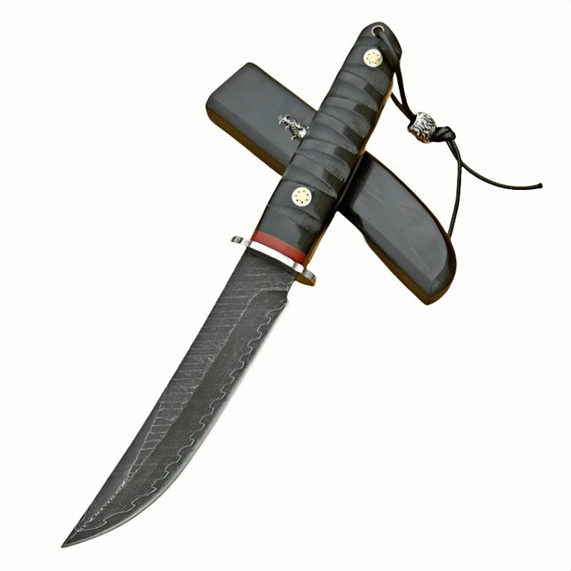 Damascus Steel Kitchen Knife – 62HRC, Ebony Handle & Sheath Damascus Kitchen Knife Axl