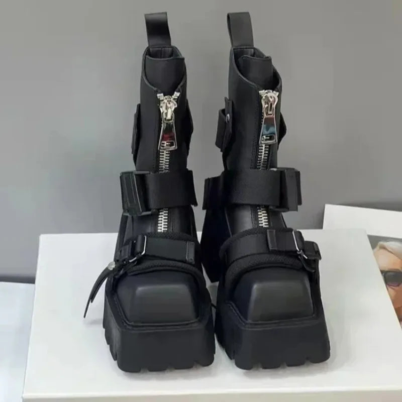 Women's Platform Ankle Boots | Zip & Buckle Moto Style Platform Ankle Boots Axl