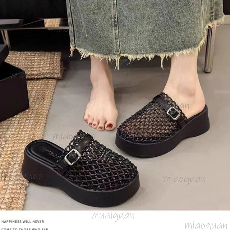 Women's Roman Platform Wedge Sandals – 6CM Mesh Slingback Heels Platform Wedge Sandals Axl