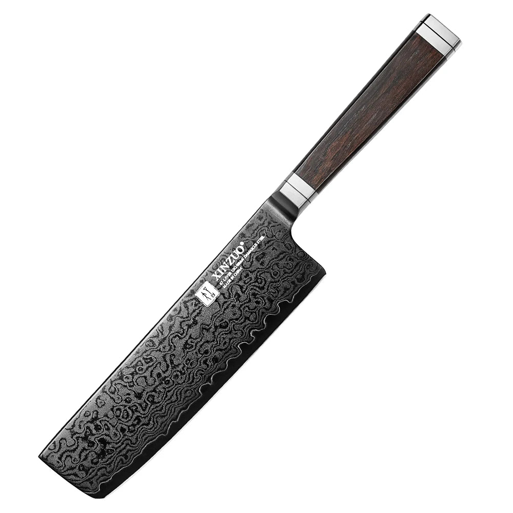 XINZUO 5-Piece Damascus Knife Set | Black Titanium Japanese Damascus Knife Set Axl Nakiri Knife