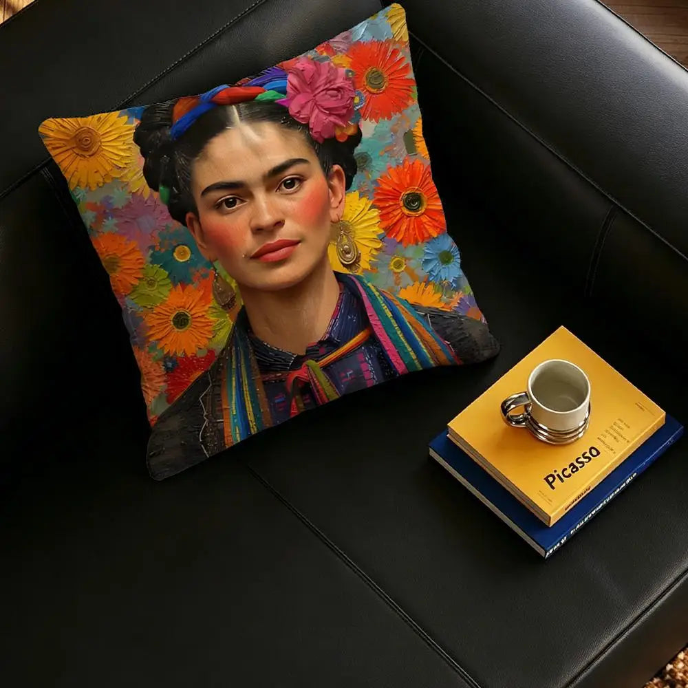 Frida Kahlo Linen Cushion Cover | Decorative Pillow Case Set Decorative Cushion Cover Axl