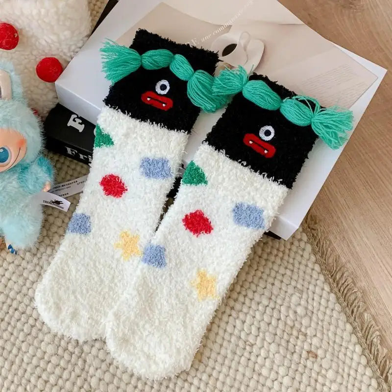 Women's Fluffy Coral Fleece Socks – 3D Dog Ear Cartoon Design Novelty Fluffy Socks Axl A7 One Size