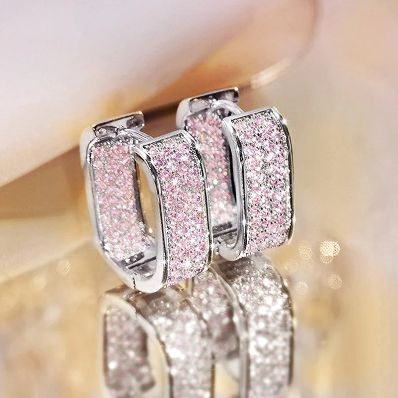 Huitan Women's Colorful CZ Hoop Earrings | Sparkling Fashion Jewelry Hoop Earrings Axl E4629