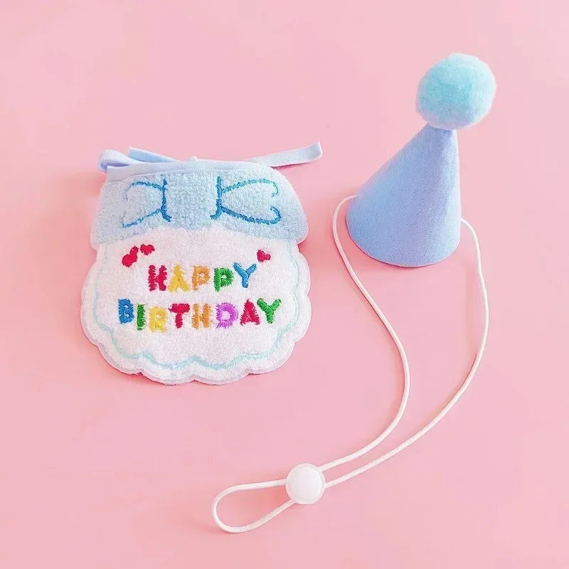 Pet Birthday Hat & Scarf Set – Cute Cat & Dog Accessories Pet Costume Set Axl blue