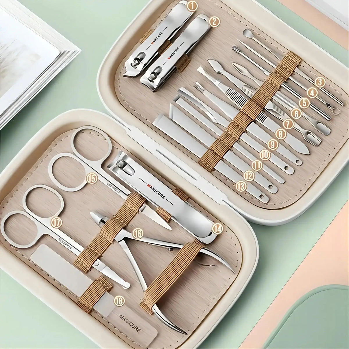 PLYS 18-Piece Stainless Steel Nail Clipper & Care Tool Set Nail Care Kit Axl