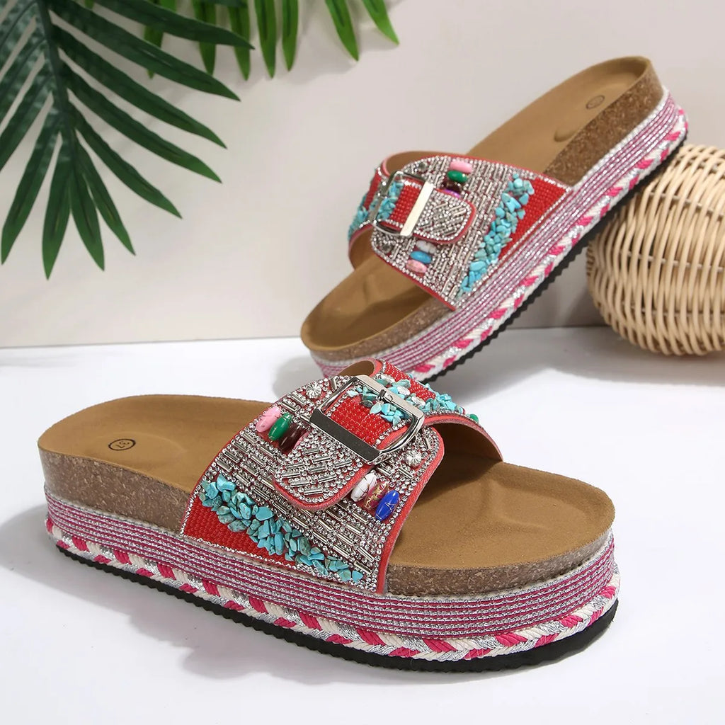 Women's Platform Wedge Thong Sandals – Ethnic Style, Sizes 5–14 Platform Wedge Sandals Axl 36 Red