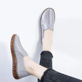 Women's Genuine Leather Loafers – Soft Sole Casual Flat Shoes Leather Loafer Flats Axl Gray CN39 ( Foot 24.5cm)