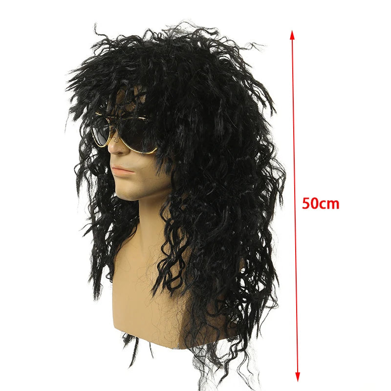 Men's Long Curly Black Wig – Fluffy Synthetic Cosplay Party Wig Costume Wig Axl