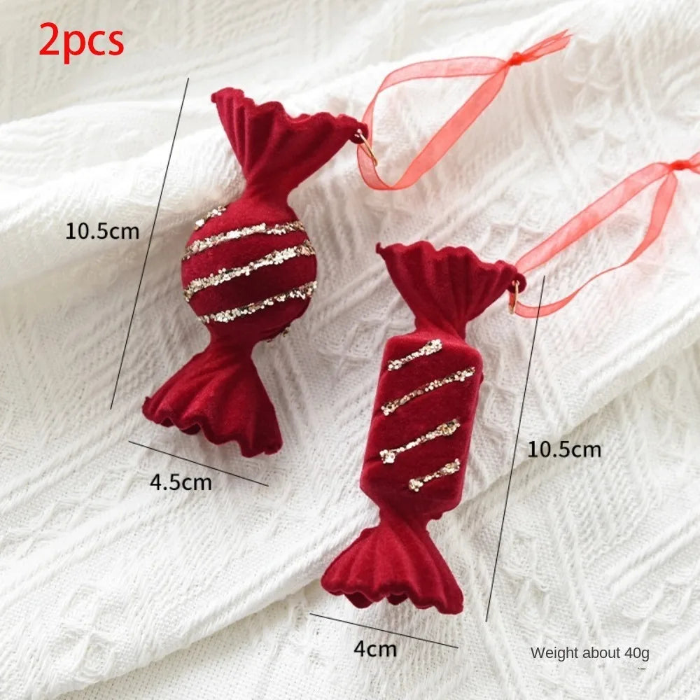 Velvet Bowknot Christmas Tree Pendant – Wine Red Holiday Decor Christmas Tree Ornament Axl 2Pcs Candy