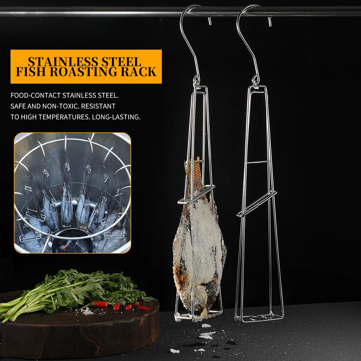 Stainless Steel Fish Grill Tongs | BBQ Net Basket Tool BBQ Grill Tongs Axl