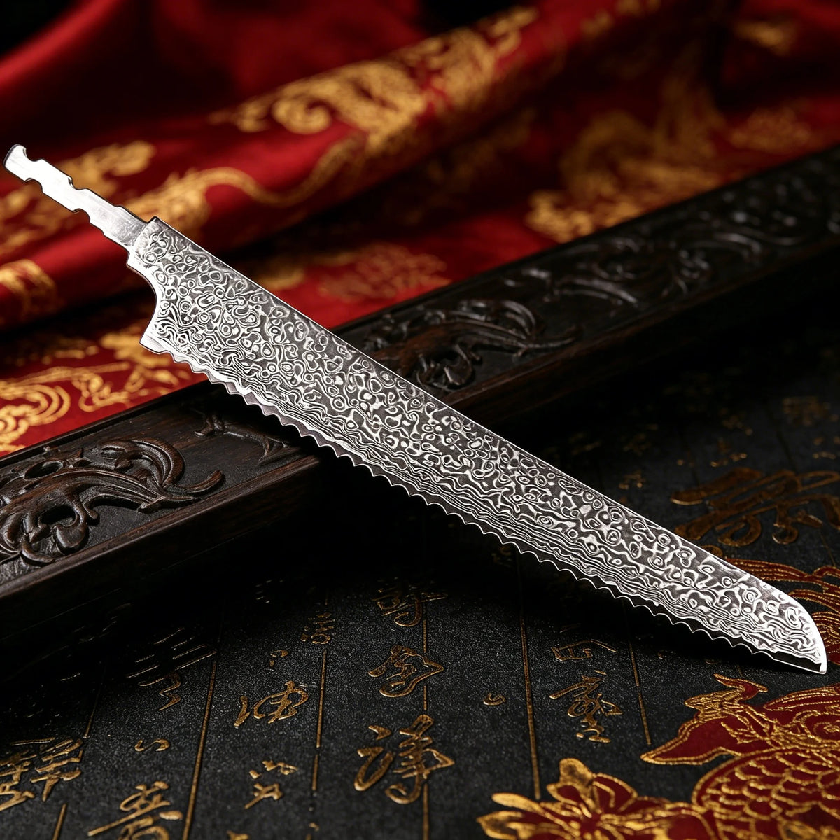 Damascus Steel Bread Knife Blank Blade – DIY Hand Forged Knife Blank Blade Axl