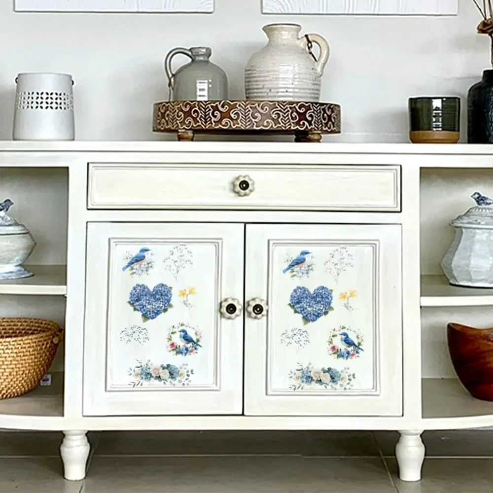 Blue Bird Hydrangea Rub-On Transfers for Furniture – 3pc Set Furniture Transfer Stickers Axl