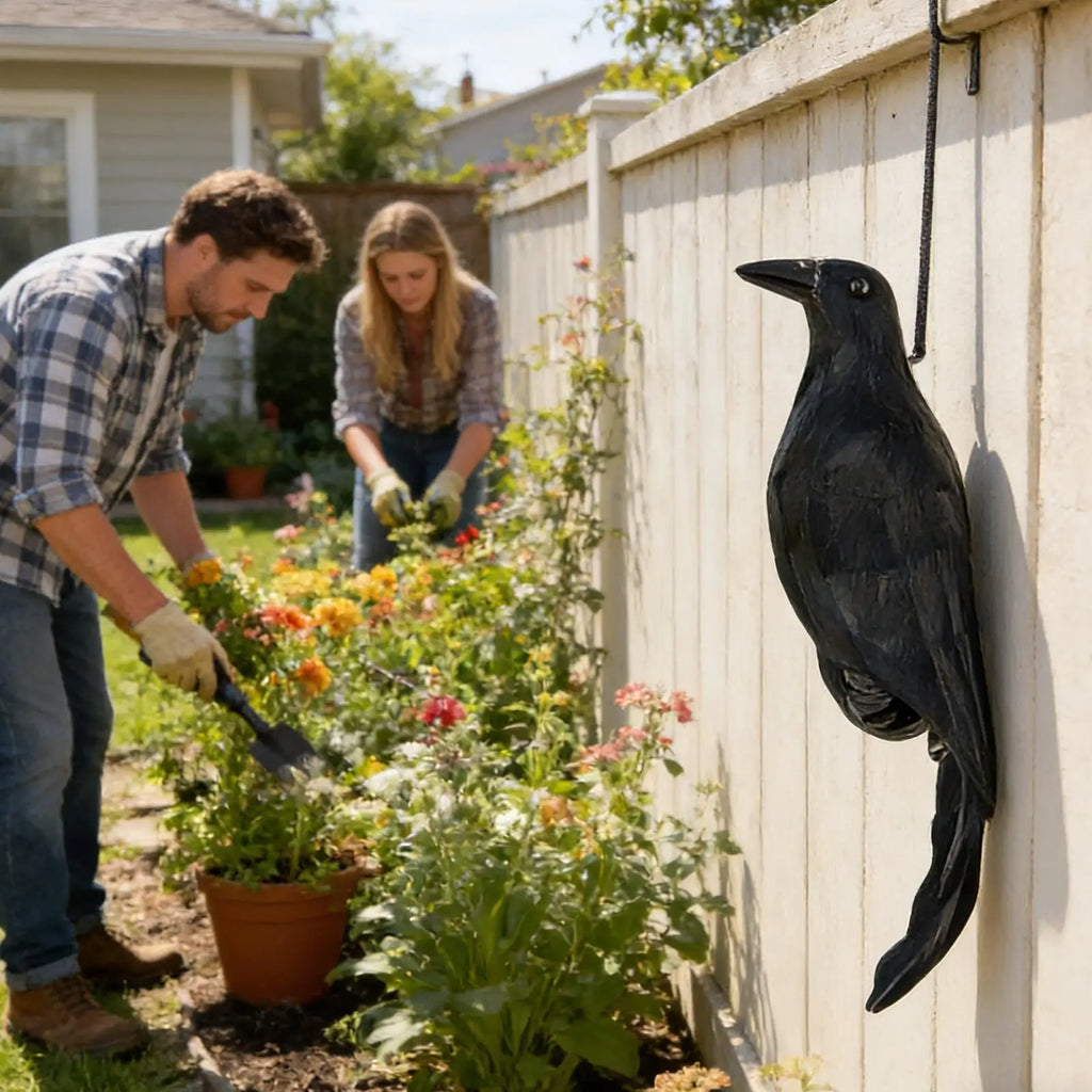 Realistic Hanging Crow Decoy – Bird Repeller & Halloween Prop Bird Decoy Decor Axl