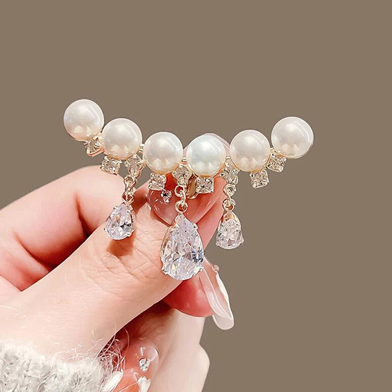 Elegant White Crystal Pearl Brooch | Gold Rhinestone Tassel Pin Brooch Pin Axl