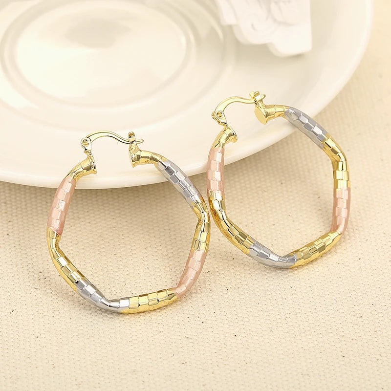 Huitan Three-Tone Metallic Hoop Earrings – Women's Fashion Hoop Earrings Axl