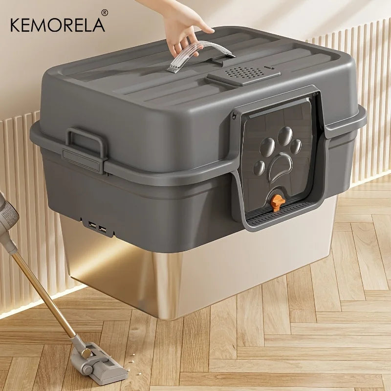 XL Enclosed Cat Litter Box – Stainless Steel, Odor Control Enclosed Cat Litter Box Axl