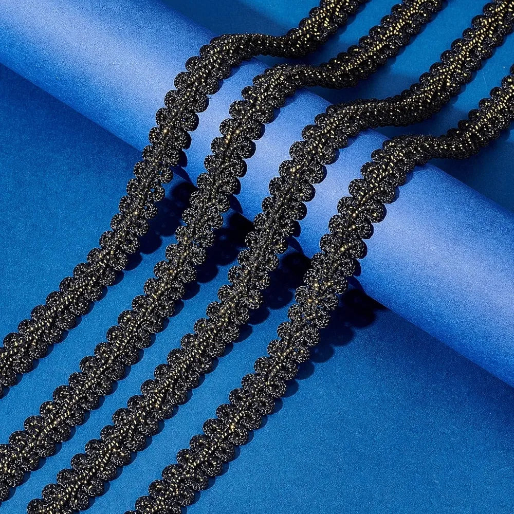 Metallic Black Herringbone Ribbon 12mm 15 Yards | DIY Crafts Craft Ribbon Trim Axl
