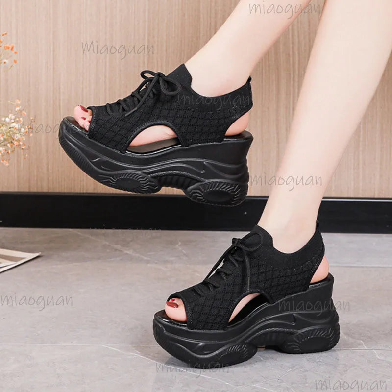 Women's Lace-Up Wedge Sandals – Round Toe Roman Summer Wedge Sandals Axl