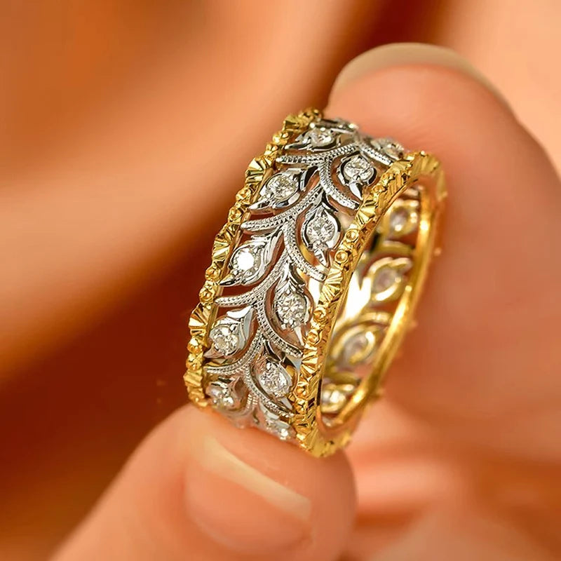 Huitan Two-Tone CZ Women's Ring – Wedding & Engagement Band Fashion Ring Axl