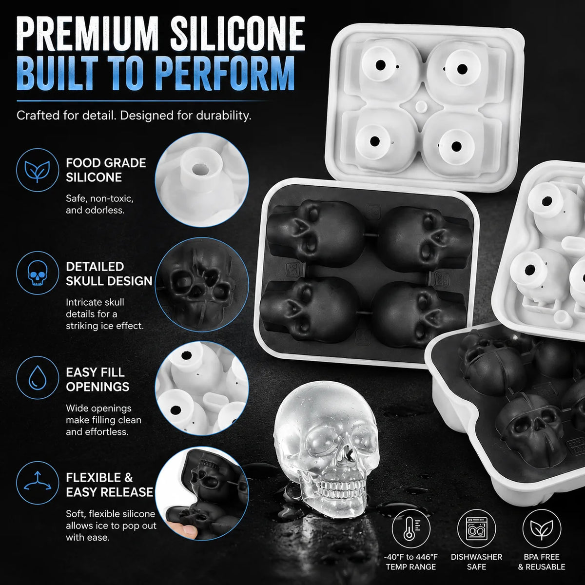 3D Skull Silicone Ice Cube Mold – Whiskey & Halloween Cocktails Silicone Ice Mold Axl