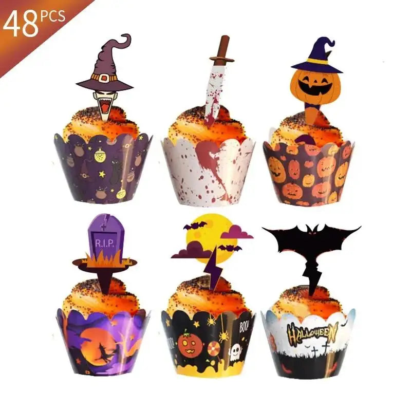 Halloween Ruffled Paper Muffin Liners – 6 Cartoon Styles 24/48 Pc Cupcake Liners Axl 48pcs