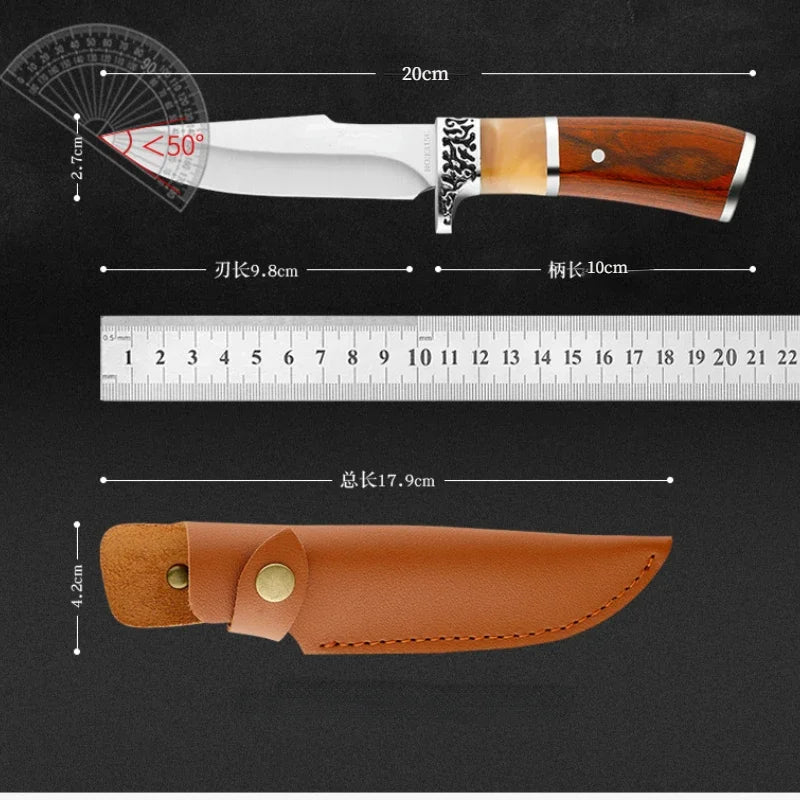 EDC Outdoor Knife – Resin Rosewood Handle & Stainless Blade Fixed Blade Knife Axl