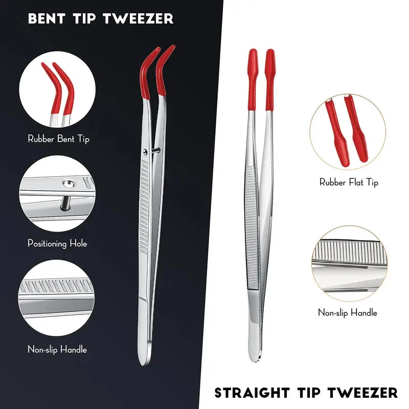 Precision Silicone Coated Tweezers – Flat & Bent Tip, Non-Marring Precision Tweezers Axl